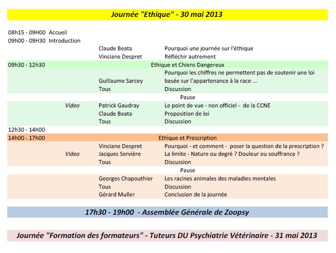 Programme du jeudi de Zoopsy 2013